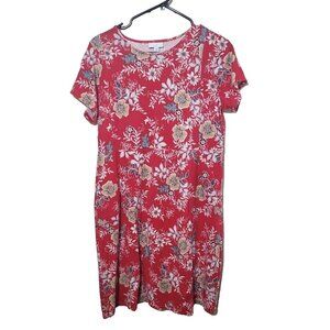 J Jill sz M Petite Red Floral Shirt Dress Short Sleeve Pockets Comfortable